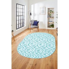Evdeya 3D Baskılı Kaymaz Taban Yıkanabilir Kilim Desen Oval Yolluk Mutfak Salon Halısı, O-Sade-04-Mavi,