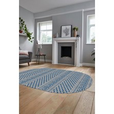 Evdeya Kilim Desenli Dijital Kaymaz Yıkanabilir Sade Oval Yolluk Koridor Salon Halısı, O-Sade-21-Mavi,