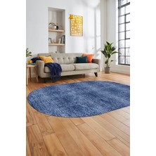 Evdeya Düz Renk Sade Desenli Dijital Kaymaz Taban Yıkanabilir Oval Yolluk Salon Halısı, O-Sade-35-Mavi,