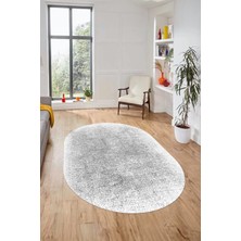 Evdeya Dijital Baskı Kaymaz Yıkanabilir Sade Düz Renk Tasarım Oval Yolluk Salon Halısı, O-Sade-43-Gri,