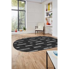 Evdeya Dijital Baskı Kaymaz Yıkanabilir Sade Düz Oval Yolluk Koridor Salon Halısı, O-Sade-49-Antrasit,