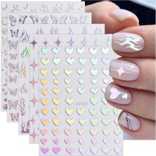 TJB Zhang Jiguang Tırnak Etiket 3D Holografik Lazer Kalp Yıldız Ay Alev Çiçek Kelebek Tırnak Çıkartması Kendinden Yapışkanlı Nail Art Etiket Dıy Tırnak Tasarımı (Yurt Dışından)