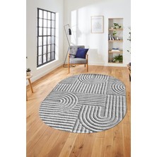 Evdeya Baskılı Kaymaz Taban Yıkanabilir Sade Desen Oval Yolluk Mutfak Salon Halısı, O-Sade-01-Gri,