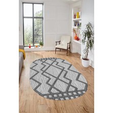 Evdeya Dijital Baskı Kaymaz Yıkanabilir Sade Tasarım Oval Yolluk Mutfak Salon Halısı, O-Sade-42-Gri,
