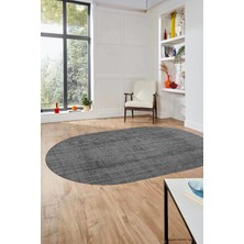 Evdeya Dijital Baskı Kaymaz Yıkanabilir Sade Düz Renk Tasarım Oval Yolluk Salon Halısı, O-Sade-45-Gri,