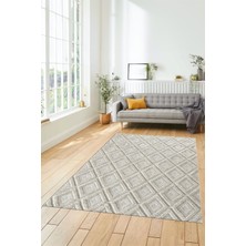 Evdeya Sade Baklava Desen Motifli Kaymaz Taban Yıkanabilir Yolluk Salon Halısı Sade-28-Krem