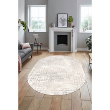 Evdeya Baskılı Kaymaz Taban Yıkanabilir Sade Motifli Oval Yolluk Mutfak Salon Halısı, O-Sade-16-Krem,