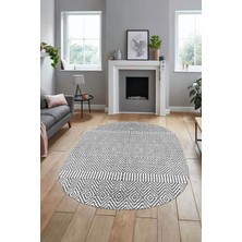 Evdeya Baskılı Kaymaz Taban Yıkanabilir Sade Desen Oval Yolluk Mutfak Salon Halısı, O-Sade-18-Beyaz,