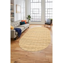 Evdeya Düz Renk Sade Motifli Dijital Kaymaz Taban Yıkanabilir Oval Yolluk Salon Halısı, O-Sade-32-Kahve,