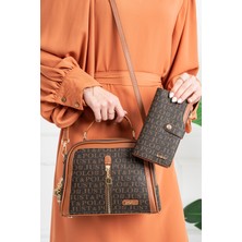 Just Polo Kadın Kahve-Taba Ayarlanabilir Askılı El ve Omuz Çantası ve Cüzdan KOMBINI-K2057