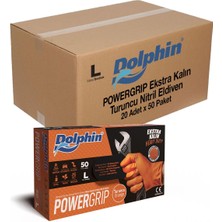 Dolphin Nitril Powergrip Ekstra Kalın Elmas Dokulu Eldiven Turuncu Large Büyük Boy - 50'li 20 Paket