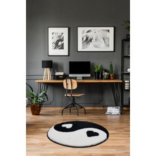 Miqna Studio Yinyang Sembolü Kalp Desenli Halı, El Yapımı, Yıkanabilir, Kaymaz Taban, Dekoratif, Hediye, 90X90 cm