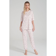 Lodos Store Pınarca Kadın Pijama Takımı Kısa Kollu Bisiklet Yaka Poliviskon