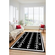 Evdeya Dijital Kaymaz Yıkanabilir Modern Iskandinav Desen Mutfak Yolluk Salon Halısı, Iskandinav-07-Siyah,