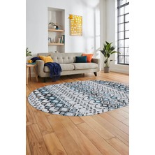 Evdeya Iskandinav Desen Kaymaz Taban Yıkanabilir Oval Yolluk Mutfak Salon Halısı, O-Iskandinav-22-Mavi,