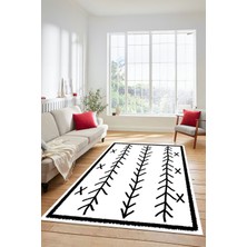 Evdeya Dijital Kaymaz Yıkanabilir Modern Iskandinav Desen Mutfak Yolluk Salon Halısı, Iskandinav-07-Beyaz,