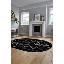 Evdeya Zarif Iskandinav  Kaymaz Yıkanabilir Oval Yolluk Mutfak Salon Halısı, O-Iskandinav-14-Antrasit,