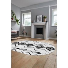 Evdeya Iskandinav Desen Dijital Kaymaz Yıkanabilir Oval Yolluk Mutfak Salon Halısı, O-Iskandinav-13-Gri,
