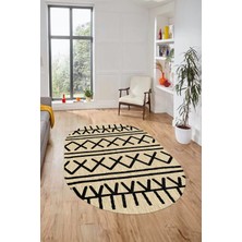 Evdeya Dijital Kaymaz Yıkanabilir Iskandinav Desen Oval Mutfak Yolluk Salon Halısı, O-Iskandinav-28-Bej,