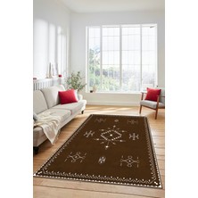 Evdeya Dijital Kaymaz Yıkanabilir Iskandinav Desen Mutfak Yolluk Salon Halısı, Iskandinav-08-Kahve,