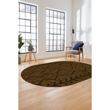 Evdeya Dijital Kaymaz Yıkanabilir Iskandinav Desen Oval Mutfak Yolluk Salon Halısı, O-Iskandinav-06-Kahve,