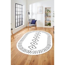 Evdeya Iskandinav Yıkanabilir Kaymaz Oval Salon Halısı Mutfak Halısı Yolluk, O-Iskandinav-02-Beyaz,