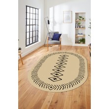 Evdeya Dijital Kaymaz Yıkanabilir Iskandinav Oval Mutfak Yolluk Salon Halısı, O-Iskandinav-03-Krem,