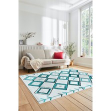 Evdeya Şık Iskandinav Desen Dijital Kaymaz Yıkanabilir Yolluk Mutfak Salon Halısı, Iskandinav-12-Mavi,