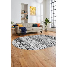 Evdeya Iskandinav Desen Kaymaz Taban Yıkanabilir Oval Yolluk Mutfak Salon Halısı, O-Iskandinav-22-Gri,