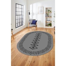 Evdeya Dijital Kaymaz Yıkanabilir Iskandinav Oval Mutfak Yolluk Salon Halısı, O-Iskandinav-03-Gri,
