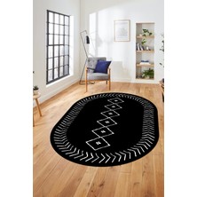 Evdeya Iskandinav Yıkanabilir Kaymaz Oval Salon Halısı Mutfak Halısı Yolluk, O-Iskandinav-02-Siyah,