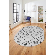 Evdeya Dijital Kaymaz Yıkanabilir Iskandinav Desen Oval Mutfak Yolluk Salon Halısı, O-Iskandinav-04-Gri,