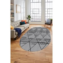 Evdeya Iskandinav Desen Kaymaz Yıkanabilir Oval Yolluk Koridor Salon Halısı, O-Iskandinav-20-Gri,