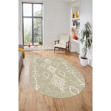 Evdeya Dijital Kaymaz Yıkanabilir Şık Iskandinav Oval Mutfak Yolluk Salon Halısı, O-Iskandinav-26-Krem,