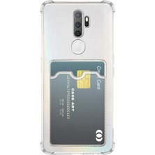 Caseart Oppo A5 2020 Kapak Kamera Korumalı Kartlıklı Darbe Emici Özellikli Şeffaf Silikon Kılıf