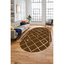 Evdeya Iskandinav Kaymaz Yıkanabilir Oval Yolluk Salon Halısı Koridor Halısı, O-Iskandinav-18-Kahve,