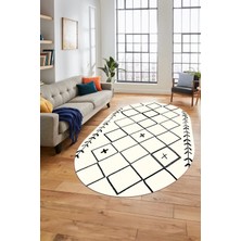 Evdeya Iskandinav Kaymaz Yıkanabilir Oval Yolluk Salon Halısı Koridor Halısı, O-Iskandinav-18-Siyah,