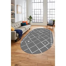 Evdeya Iskandinav Kaymaz Yıkanabilir Oval Yolluk Salon Halısı Koridor Halısı, O-Iskandinav-18-Gri,