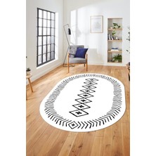 Evdeya Dijital Kaymaz Yıkanabilir Iskandinav Oval Mutfak Yolluk Salon Halısı, O-Iskandinav-03-Beyaz,