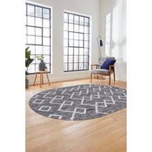 Evdeya Dijital Kaymaz Yıkanabilir Sade Iskandinav Oval Mutfak Yolluk Salon Halısı, O-Iskandinav-05-Gri,