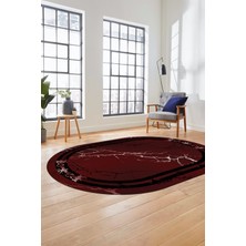 Evdeya Baskılı Kaymaz Yıkanabilir Mermer Desen Modern Oval Mutfak Yolluk Salon Halısı, O-Mermer-08-Bordo,