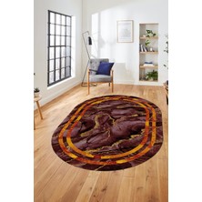 Evdeya Baskılı Kaymaz Yıkanabilir Çerçeve Mermer Desen Oval Mutfak Yolluk Salon Halısı, O-Mermer-04-Bordo,