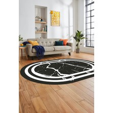 Evdeya Sade Mermer Desen Kaymaz Yıkanabilir Oval Yolluk Koridor Salon Halısı, O-Mermer-22-Antrasit,