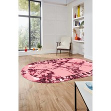 Evdeya Modern Tasarım Mermer Dijital Kaymaz Yıkanabilir Oval Koridor Salon Halısı, O-Mermer-30-Pembe,