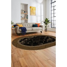 Evdeya Çerçeveli Mermer Desen Kaymaz Yıkanabilir Oval Yolluk Koridor Salon Halısı, O-Mermer-23-Kahve,
