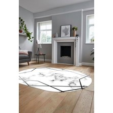 Evdeya Modern Mermer Desen Dijital Kaymaz Yıkanabilir Oval Yolluk Koridor Salon Halısı, O-Mermer-15-Gümüş,