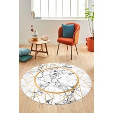 Evdeya Mermer Desenli Dijital Kaymaz Yıkanabilir Yuvarlak Mutfak Salon Halısı, Y-Mermer-11-Gold,