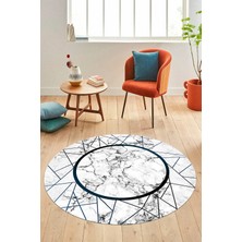 Evdeya Mermer Desenli Dijital Kaymaz Yıkanabilir Yuvarlak Mutfak Salon Halısı, Y-Mermer-11-Mavi,