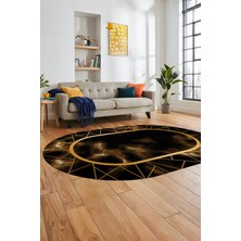 Evdeya Çerçeveli Mermer Desen Kaymaz Yıkanabilir Oval Yolluk Koridor Salon Halısı, O-Mermer-24-Kahve,