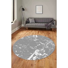Evdeya Modern Mermer Desen Kaymaz Yıkanabilir Yuvarlak Mutfak Salon Halısı, Y-Mermer-27-Gri,